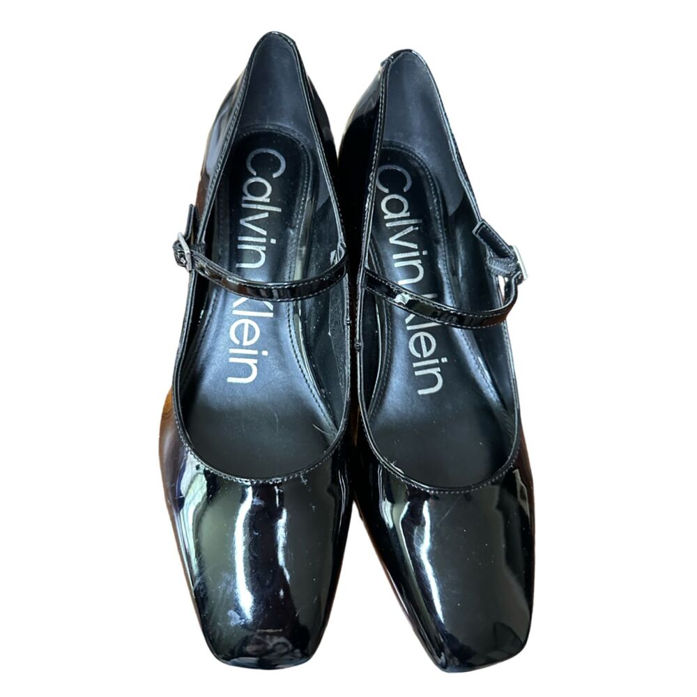 Calvin Klein Women's Black Marlay Mary Jane Block Pump with silver detail